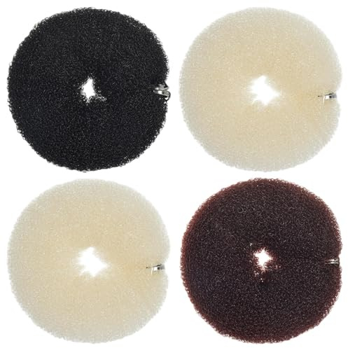 4 Stück Duttkissen, 17cm Nylon Lange Streifen Hair Bun Maker, Donut Frisurenhilfe Zubehör, Hochsteckfrisuren Artefakt für Kinder Mädchen Frauen (Schwarz, Fleischtönung, Dunkler Kaffee)