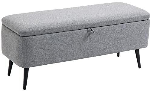 HOMCOM Panca Contenitore Rivestita in Tessuto, Effetto Velluto, Cassapanca con Contenitore Imbottita, per Camera da Letto, Soggiorno e Ingresso, 101x38.5x44.5 cm, Grigio