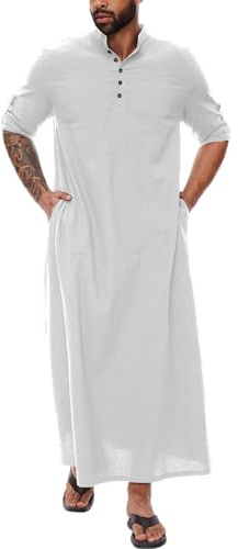 YAOHUOLE Djellaba - Uomo musulmano, in cotone, taglia grande, da uomo, Kaftan Thobe, bianco, XXXL