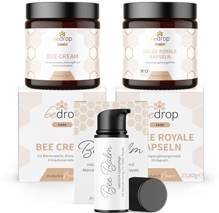 bedrop Wohlfühlset (groß) | Bee Cream (Bienengiftsalbe) + Gelée Royale Kapseln + BeeBalm für Lippen & Mundfalten