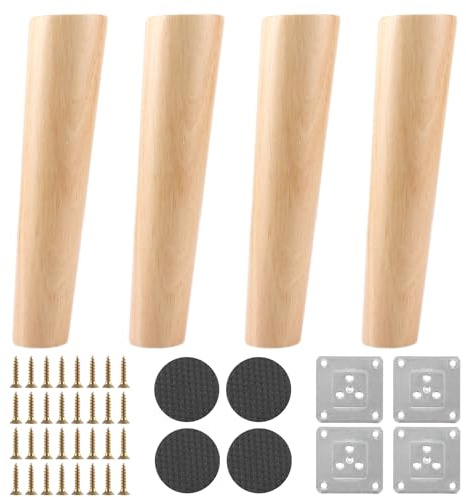 CYEER 4er Set Möbelfüße Holz 20cm Schräg, Massivholz Ersatzbeine im Skandinavischen Design, Konische Schrankfüße für Sofa, Sessel, Sideboard & DIY Upcycling, inkl. Montagezubehör