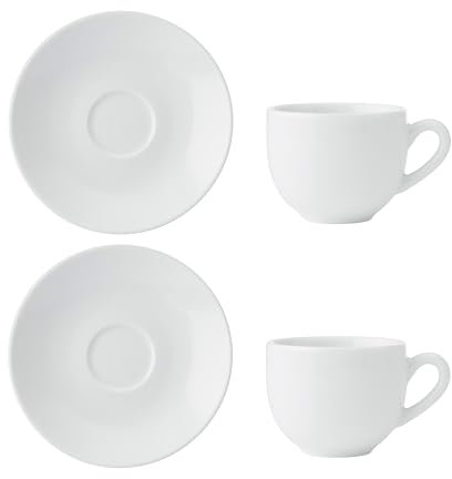 Mikasa Chalk 2pc Porcelain Espresso Cup and Saucer Set, White Cups and Saucers, 90ml | China Cup & Saucer for Everyday Dining | Dishwasher & Microwave Safe