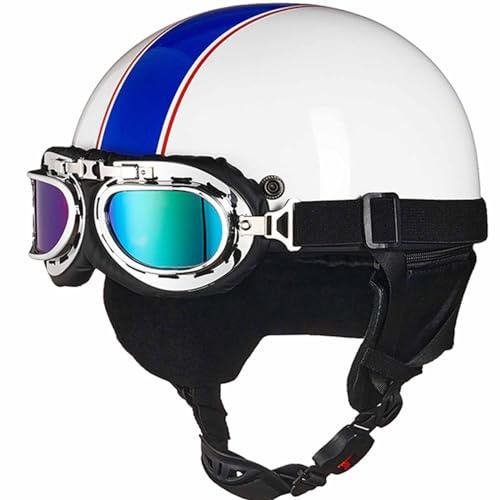 Vintage Casques Moto Bols Demi-Casque de Mobylette Casque Face Ouverte ECE Homologué Casque Jet avec Lunettes pour Cruiser Scoote Casque de Sécurité