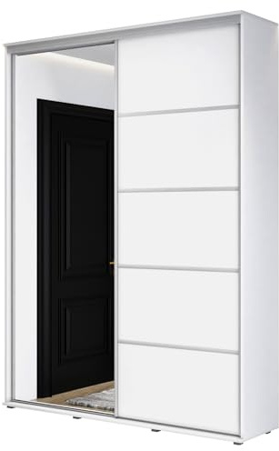 Meble Slupia - Garderobenschrank - Kleiderschrank mit Spiegel und Schiebetüren - B 160 x H 242 x T 45 cm - Kleider Schrank Schlafzimmer, Jugendzimmer, Flur - mit Kleiderstange - ZUZA ALU Weiß