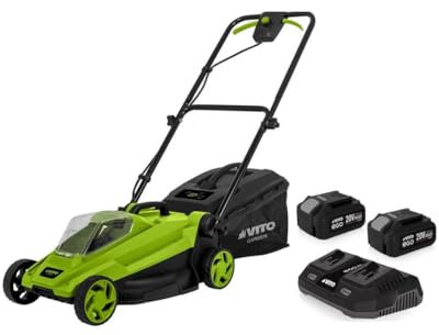 VITO - Tondeuse à Gazon 20V + 2 Batteries Lithium 4.0Ah Chargeur Double Bac 30L Gazon 500m2