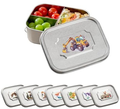 Baffect Lunchbox aus Edelstahl, tragbare, auslaufsichere Schul-Bento-Box mit 3 Fächern und 2 seitlichen Verschlüssen, spülmaschinenfest, kleine Packung, DIY-Aufkleber für Kinder (850 ml)