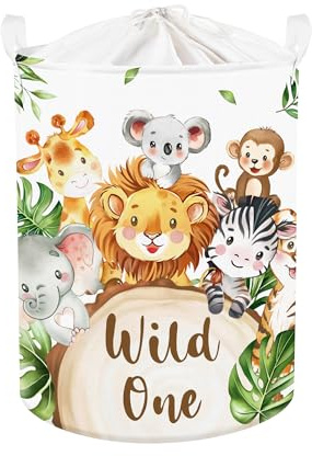 Clastyle Tropisches Tier Kinder Wäschekorb mit Henkel Faltbar Kleidung Spielzeug Aufbewahrungskorb Jungen Mädchen Aufbewahrungsbox für Babyzimmer Bad, Wild Löwe, 36x45 cm
