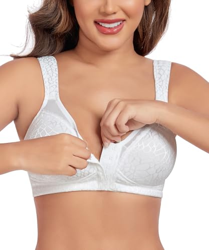 Curyon Women's Front Closure Back Support Minimiser Bra Full Figure Jacquard White 40B