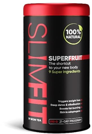 SlimFit SuperFruit Pulver - 21-Tage Abnehm- & Entgiftungsprogramm mit 9 Superfrüchten - Reich an Antioxidantien, Adaptogenen & Vitaminen - 100% Natürlich - 210g | WOW Tea