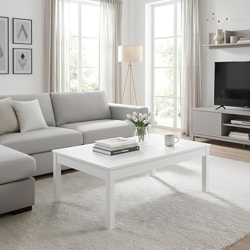 KROKWOOD Table Basse Tomas en Bois Massif de Couleur Blanche (hêtre, 110 x 75 x 45 cm)