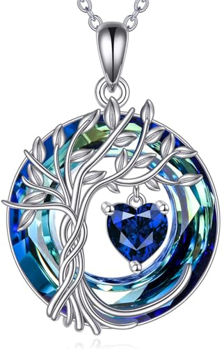 Collar con colgante de árbol de la vida para mujer, plata de ley 925 con piedra natal con cristal, aniversario, cumpleaños, Navidad, boda, joyería para esposa y hermana