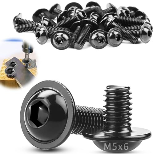 TXXATX 70 stycken linshuvudskruvar M5 x 6 mm skruvar M5, svart med fläns, M5, platta huvudskruvar, rostfritt stål, A2 V2A helgängade för bordsben, fordonstillverkning, trä, ställning