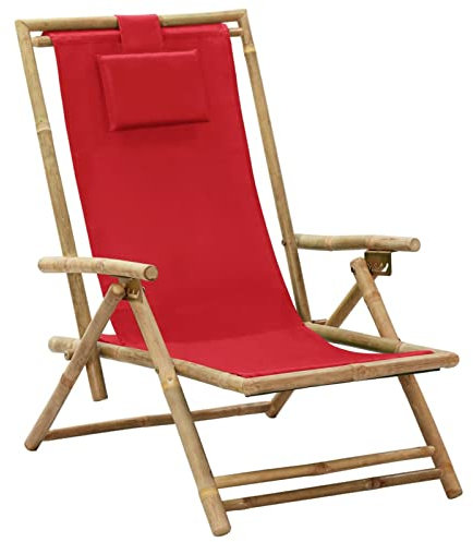 Xichuzi Verstellbarer Relaxstuhl Rot Bambus und Stoff, Gartensessel, Campingstuhl, Terassenstühle, Gartenmöbel, Balkon Stühle, Balkonstuhl, Hochlehner, Stühle Für Draußen - 313026