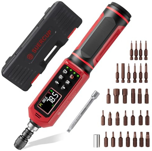 SUERCUP Digital Torque Screwdriver 1.5-88.5in-lbs./0.15-10Nm, ±1% Accuracy Screwdriver Torque Wrench Set with LED Alarm,Buzzer,Vibration,9 Preset Mode and Data Storage,for Bike,Guns,Scope Mounting | 1/4'' Drive Inch Pound Torque Screwdriver Electrician, LED, Buzzer, Vibration, 9 Preset Mode 5 Units for Bike, Gunsmithing