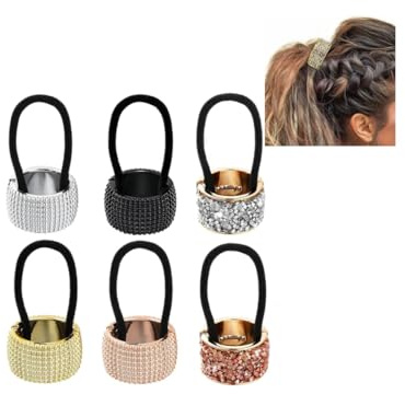 Ceeyoll 6 Stück Haargummis Haarnadeln für Frauen Mit Strasssteinen Verziert Pferdeschwanzhalter aus Metall Exquisit Haarschmuck Haargummis Kopfbedeckung für Damen und Mädchen