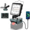 Lámpara con Batería para 18V, 18W 1800LM, Foco LED Portátil Giratorio de 140°, con 6 Modos de Brillo, USB A y Tipo C 2 Puertos de Carga, para Reparación de Coches, Obras (No Incluye)