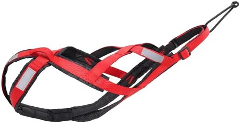 Schlittenhundegeschirr Skijöring Hund Scootering Ziehen Gewicht Husky Harness Canicross for Mushing Schlitten Haustier Schlittenhunde Zurück Große(Red,M)
