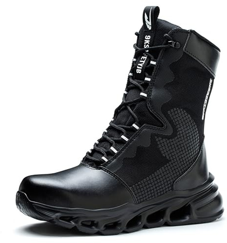 ZWCLSH Chaussure de Securite Homme et Femmes Militaires, Basket de Securite Homme Montante Legere et Confortable, Botte de Securité du Travail de Haute Chantier,Noir,43 EU