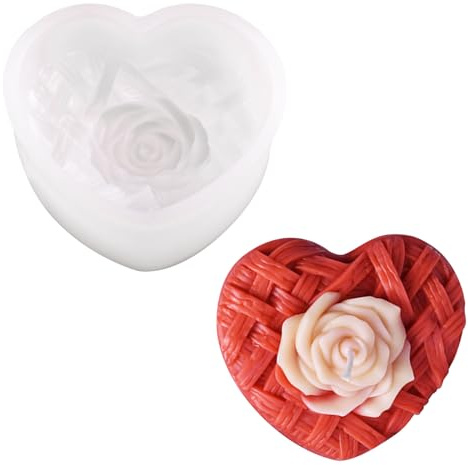 WANDIC Stampi in silicone per candele di San Valentino, a forma di cuore, stampo 3D a forma di rosa, per realizzare candele, sapone, artigianato fai da te, decorazione per feste