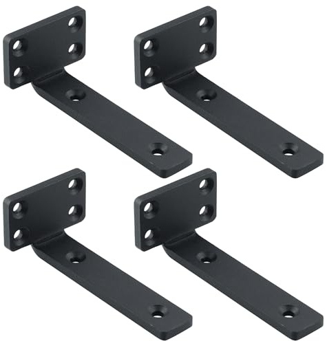 Mooche 4 ángulos de carga pesada, ángulo negro de metal con perforación, soporte para estanterías de 15 cm, soporte para cargas pesadas, soporte para montaje en pared, abiertos con tornillo y anclajes