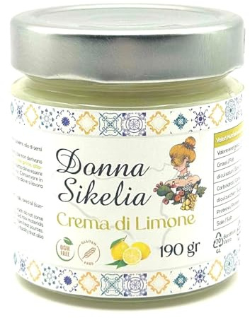 Donna Sikelia Crema di Limone Siciliano 45% Gluten Free 190g | Crema spalmabile con 45% limoni siciliani gusto fresco e cremoso senza glutine ideale per dolci colazioni e dessert