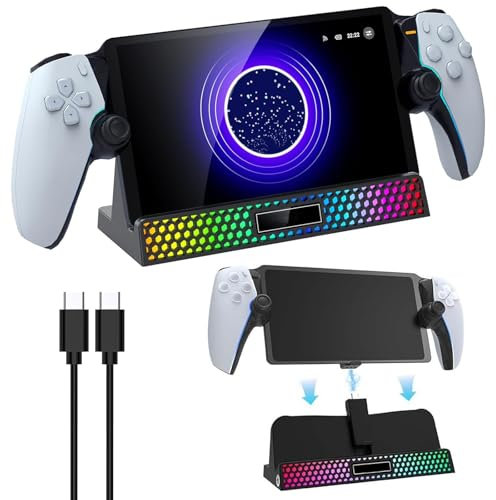 Charging Dock Compatible with PlayStation Portal with Type-C Charging Cable, RGB Lights Stand Station for PS5 Portal Game Console Accessories (Black)