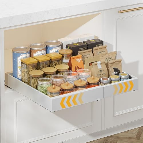Housolution Tiroir Telescopique Coulissant Cuisine, Largeur Extensible de 30cm à 50cm, 42 cm de Profondeur, Rangement Panier Etagere Coulissante pour Placard de Cuisine, Lot de 1