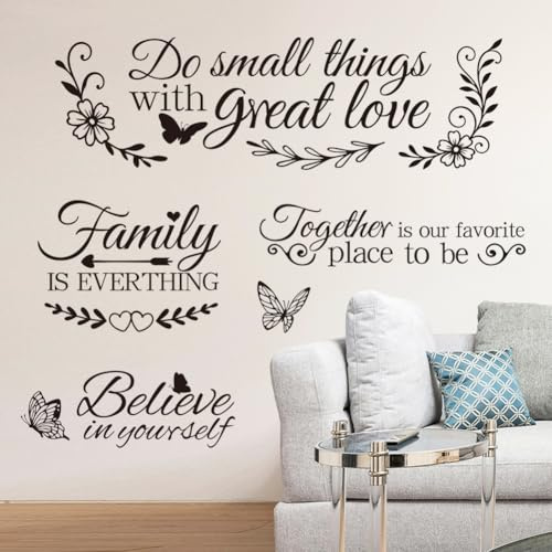 Peacoblue Family Inspirational Slogan Wall Stickers Decals Decor Removable Peel and Stick, 2 Sheets 30cm×96cm Vinyl 3D Wall Murals for Bedroom Living Sewing Room Bathroom Classroom Playroom Home