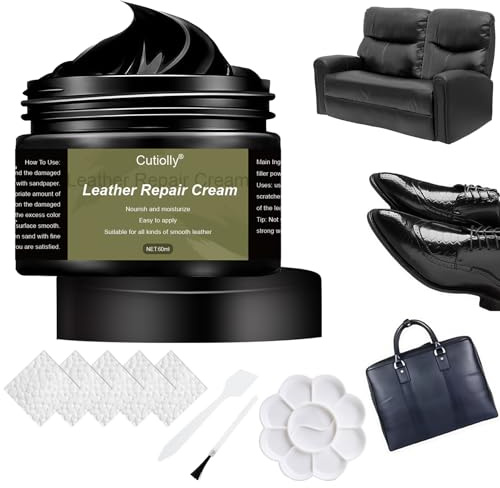 BAOSROY Reparation Cuir,Teinture Cuir,Cirage Blanc,Pâte Réparatrice Cuir,Kit Reparation Cuir,Rénovation Cuir,Restaurateur Cuir,Leather Repair Cream (Noir 60ml Set)