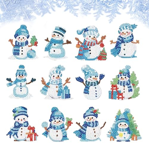 Gigquake 12 Stück Diamond Painting Weihnachten Anhänger, 5D Diamond Painting Schlüsselanhänger DIY Bastelset Weihn für Geschenkboxen Aufgehängt Werden Weihnachtsbaumschmuck Fenster Winter Deko Kinder