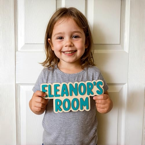 Custom Name Sign for Kids – Wooden Door Sign for Boys or Girls – Personalized Nursery Decor for Bedroom, Playroom, or Baby Room (Style 2)