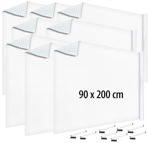 infactory Wand-Whiteboard: 8er-Set Whiteboard-Folien für Marker auf Wasserbasis, 90 x 200cm (Folie selbstklebend, Memo-Boards)