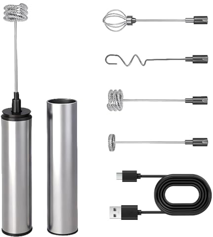 Wxeadu Mousseur à Lait Électrique, Mousseur de Lait Rechargeable USB, Portable Mousseurs à Lait, Mini Fouet Electrique avec 2 Vitesses pour Café, Latte, Cappuccino, Matcha, Battage d'œufs