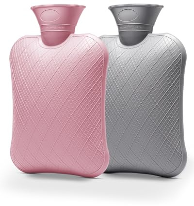 FORICOM 2-Pack 2L Hot Water Bottles, Hot & Cold Therapy Bags for Pain | 2L bottles in pink and grey, BPA-free 2.2mm PVC with a wide mouth for easy filling and lasting warmth indoors or outdoors.
