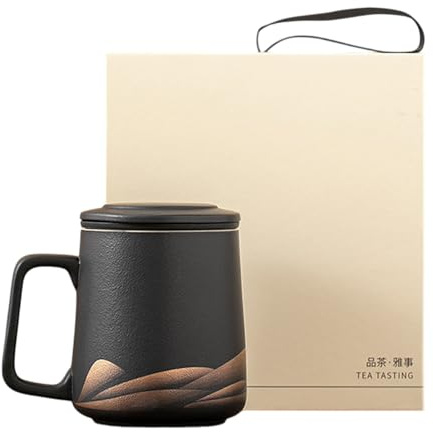 Taza de té con infusor – Botella de cerámica pintada a mano con filtro de cerámica de 360 ml | Vaso colador de té, para mujeres, amantes, hogar, trabajo, oficinas, café, viajes, celebraciones