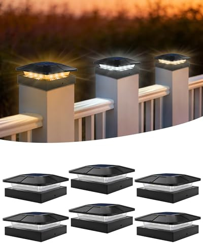 BRIMAX Tapa LED Solar Poste 10x10cm 3 Temperaturas Regulable 6 piezas | 3000K/4500K/6000K, 50%-100% brillo, autonomía 12-20h, IP65 impermeable, para vallas, jardín, terraza, entrada y camino