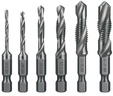 QLK Forets Taraudeurs Combinés, Lot de 6 Kit Taraudage avec Tige Hexagonale 6 mm, M3 M4 M5 M6 M8 M10 Revêtement Antirouille pour Perçage et Taraudage Simultané, Outils Multifonction