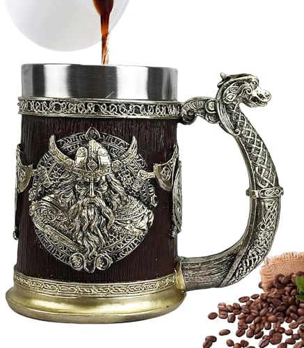 Boccale da birra da 600 ml, in acciaio, da uomo, stile antico a botte, per birra, caffè, whisky, feste, decorazione norrena, per amici, casa, bar, cucina, celebrazioni