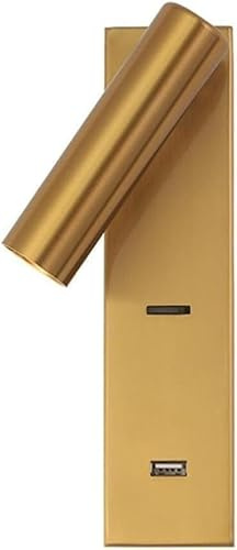 ZUOZUIYQ Lampade da Parete Applique Lampada da Lettura a Parete Comodino 3000K Luce Calda Lampada da Parete per testiera LED con Regolabile con Porta di Ricarica USB (Ottone)