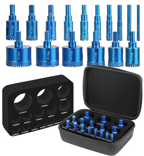 16 Pcs Diamond Hole Saw Kit, Tile Hole Saw Kit with EVA Guide Jig, 6-50mm | Serrated Brazing Core Drill Bit Set, Diamond Drill Bits for Porcelain Tile Glass Ceramic Stone Granite Marble