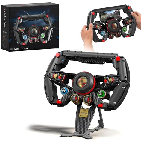 DzirePada F1 Racing Steering Wheel Building Block Set, Technick Wheel Building Bricks Kit with Mobile Phone Holder & Display Stand, Collector’s Gift for Teens Adults(H2002)