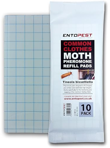Entopest 10-Pack Clothes Moth Monitoring Traps – Refill for Room & Wardrobe Hanger Units – For Detection of Tineola bisselliella