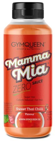 GymQueen Mamma Mia Sauce Zéro, à teneur réduite en calories, sans graisse & sans sucre ajouté, pour affiner les plats ou comme vinaigrette, végétarienne, Piment Doux Thaï