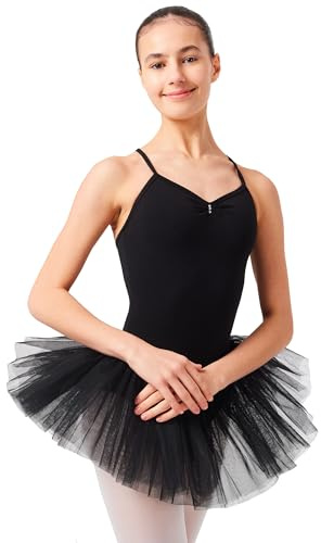 tanzmuster Ballettkleid Mädchen Tutu - Kim - (92-170) weicher Baumwollstoff - Glitzersteine - Ballett Trikot für Kinder mit Tüllrock