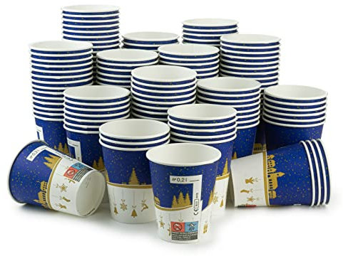 Octopus 600 x tazze da vin brulè, bicchieri di carta (prodotti in modo sostenibile) Motivo invernale con volume di riempimento di 200 ml