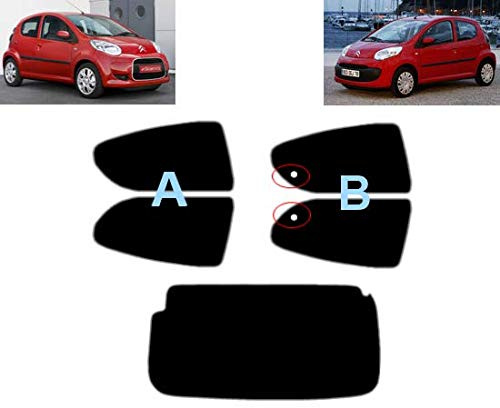 Passgenaue Tönungsfolie für-Citroen C1 5-Türen 2005-2013 Heck/Seitenscheiben (35% Mittelschwarz, B)