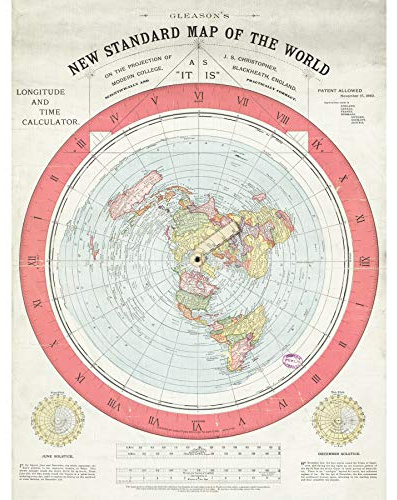 Artery8 Karta Gleason 1892 World Time Calculator platt jord stor väggkonst affisch tryck tjockt papper 45 x 61 cm