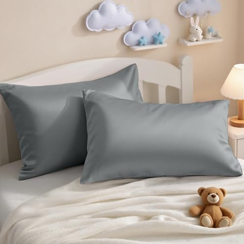 NTBAY Egyptian Cotton Toddler Pillowcases - Set of 2 - Travel Pillow Cases - 500 Thread Count Cotton 13x18 Pillow Covers - Envelope Closure Nursery Pillowcases, 13x18 Inches, Dark Grey
