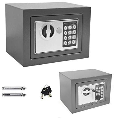 Tresor Wandtresor Möbeltresor mit Elektronikschloss Zahlenschloss und Schlüssel Mini Tresor mit Code Starker Haltbarer Stahl Safe 4.6L - Grau