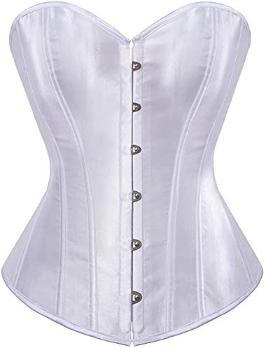 HNGHOU Women's Bustier Corset Top Plus Size Satin Waist Cincher Overbust Bustiers (White,Large)